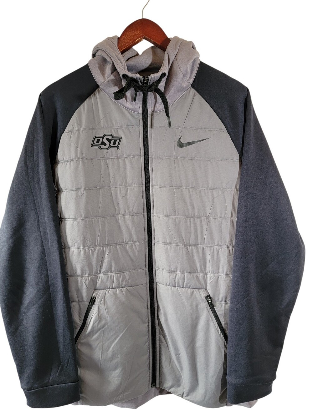 NIKE OSU Gray Therma Puffer Jacket Sz XL Full-Zip Drawstring Hooded Outdoor - Picture 12 of 12